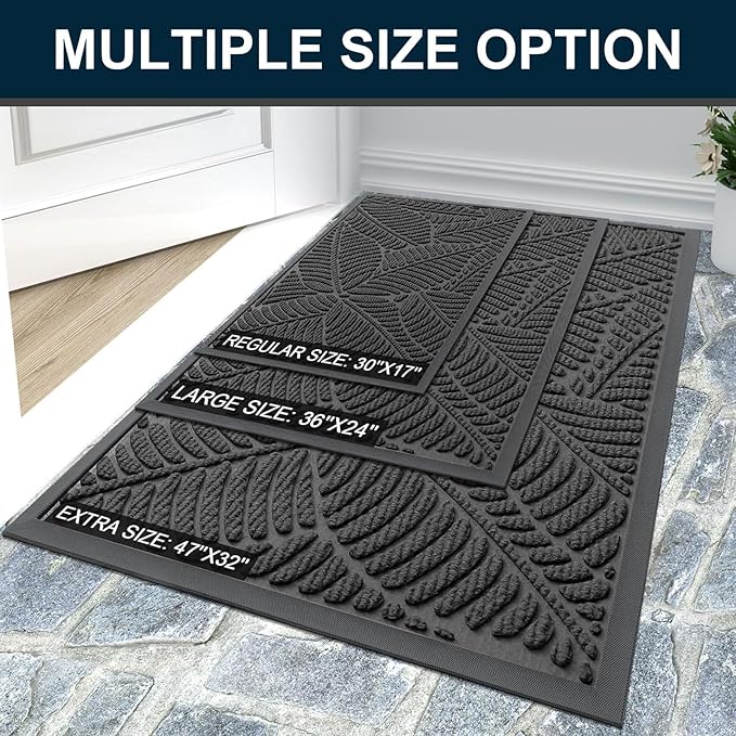 Colorxy Waterproof Doormat, Sturdy Natural Rubber Front Indoor Mat, Non Slip Low Profile Outdoor Door Mats, Stain and Fade Resistant Floor Mats, Easy Clean Patio Entry Mat, 30''x17'', Light Grey