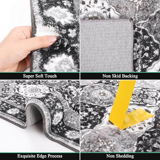 HEBE Hallway Runner Rug 2'x6' Washable Vintage Distressed Area Rugs Non Slip Laundry Rug Runner Boho Floor Carpet Runners for Hallways Entryway Laundry Room Kitchen Bathroom