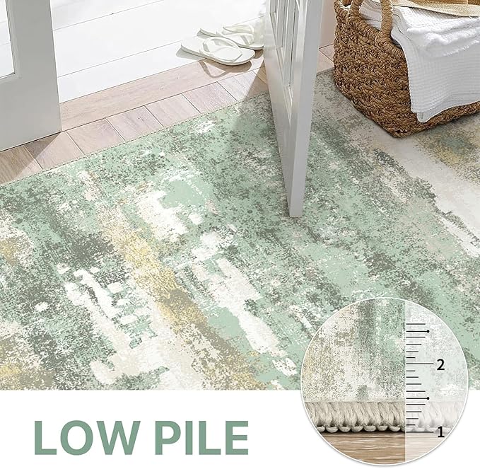 BEIMO Area Rugs 10x14 for Living Room Bedroom, Modern Abstract Machine Washable Large Light Green Rug Soft Rug, Low Pile Floor Carpet with Non Slip Backing for Dining Room