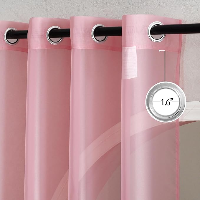 NICETOWN Soft Sheer Pink Curtains 96 inches Long for Bedroom, Grommet Airy & Breathable with Light Filtering Window Treatments for Princess/Party, W54 x L96, 2 Panels