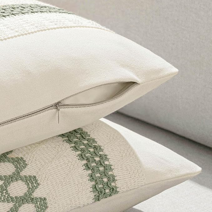 MIULEE Set of 2 Sage Green Boho Decorative Pillow Covers 24x24 Inch Farmhouse Rustic Couch Throw Pillows Modern Summer Cotton Cushion Covers Retro Cute Macrame Woven Spring Decor for Bed Sofa Chair