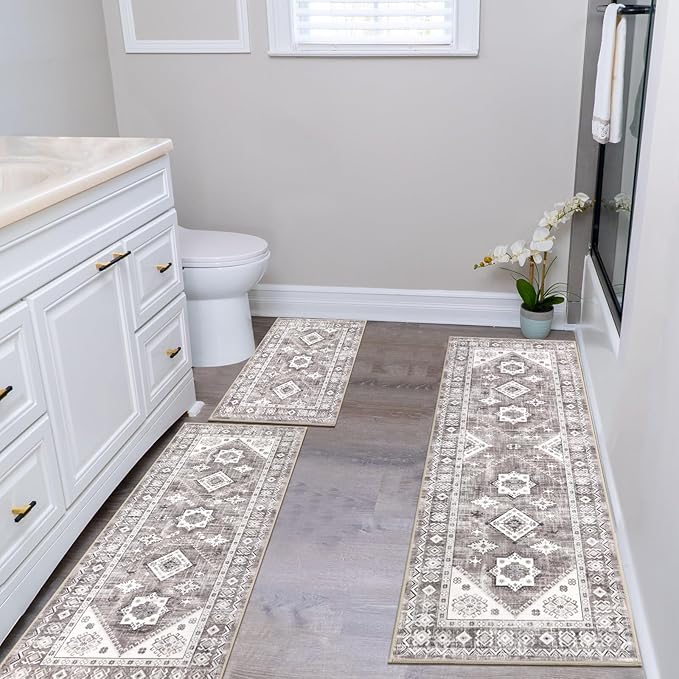HEBE Boho Kitchen Rug Sets 3 Piece with Runner Non Slip Kitchen Rugs and Mats Washable Kitchen Mats for Floor Thick Kitchen Floor Mat Carpet Runner Rugs for Hallway Laundry Holiday Decor