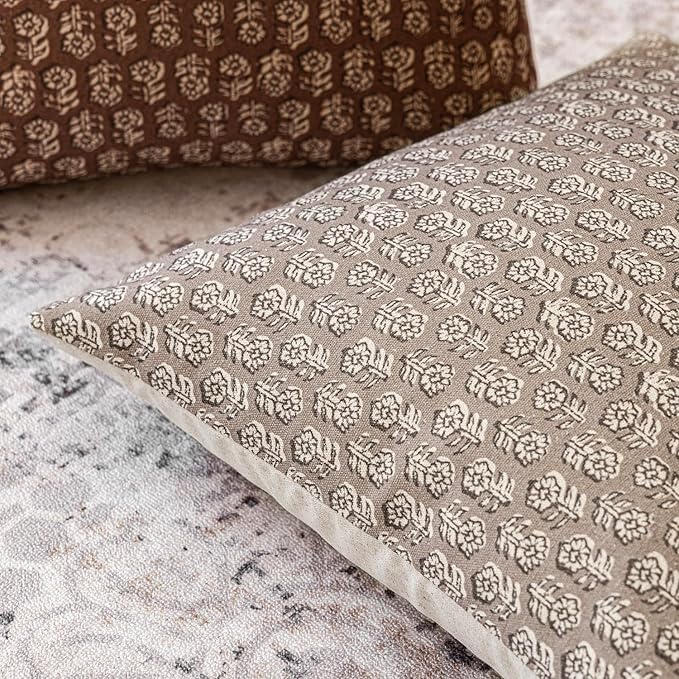 Foindtower Set of 2 Decorative Vintage Floral Print Throw Pillow Covers Neutral Modern Farmhouse Cushion Covers Boho Home Decor for Sofa Couch Chair Bedroom Living Room,22×22 Inch,Tan Taupe