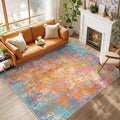 Washable Area Rugs 5'x7' Non-Slip Modern Abstract Soft for Living Room Entryway Bedroom Nursery, Print Pattern, Orange Blue Pink Yellow Colorful