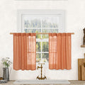LAMIT 36 Inch Length Linen Curtains for Small Windows, Semi Sheer Light Filtering Panels Back Tab and Rod Pocket Country Decor Drapes for Basement/Kitchen, Burnt Orange, 2 Panels, 34 x 36 Inch