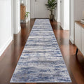 KOZYFLY Modern Abstract Washable Rug Runner 2.6x14 Hallway Rug Runner Non-Slip Soft Kitchen Runner Rugs, Grey-Blue Striped Carpet for Entryway Bathroom Laundry Room Foyer