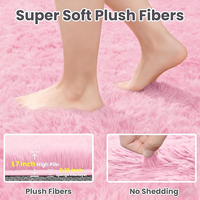 6x9 Area Rugs for Living Room Rug: Soft Fluffy Shag Light Pink Rugs for Bedroom, Non-Slip Large Fuzzy Plush Rug Indoor Floor Carpet for Nursery Kids Boys Girls Room, Dorms, Playroom, Modern Home Decor