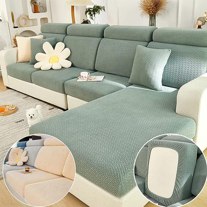 Couch Cushion Covers for Sofa Couch Covers Wear-Resistant Universal Sofa Cover Washable Stretch for Sectional Slipcovers (Texture-Green,Large Single Seat Cover)