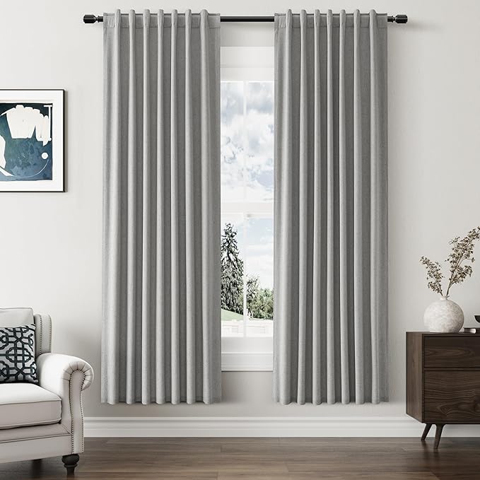 Guken 100% Blackout Linen Curtains 72 Inch Length 2 Panels Set for Living Room Bedroom Back Tab Thermal Insulated Black Out Linen Drapes Room Darkening Window Curtains,Dark Grey