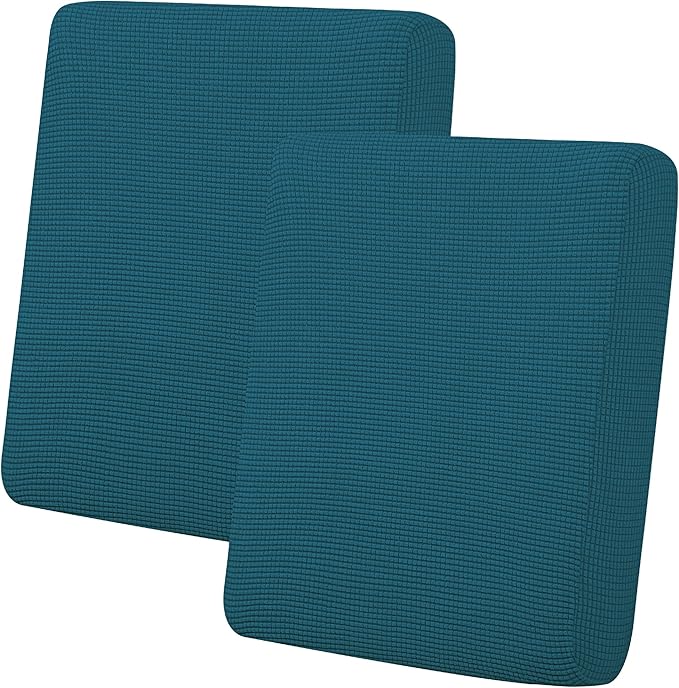 Easy-Going Stretch Individual Loveseat Couch Cushion Cover Sofa Cushion Furniture Protector Sofa slipcover Soft Flexibility with Elastic Bottom (2-Piece Loveseat Cushion Cover, Peacock Blue)