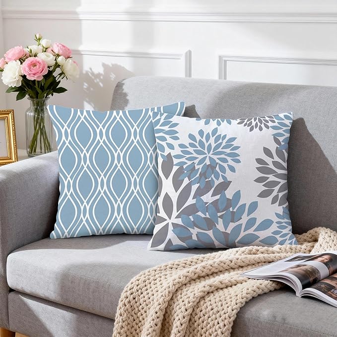 Hexagram Geometric Aqua Blue Pillow Covers 18x18 Set of 4, Decorative Outdoor Boho Modern Throw Pillow Covers, Home Sweet Home Farmhouse Cushion Case for Couch Sofa Bedroom Indoor Decor(No Insert)
