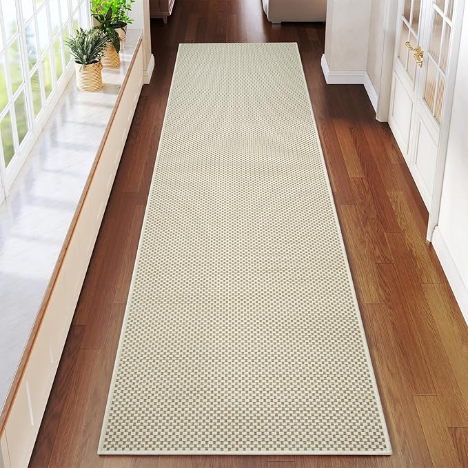 YDKGL 2x8 ft Hallway Runner Rug Extra Long Boho Woven Kitchen Runner Rugs Mat Non Slip Washable, Soft Entryway Laundry Hall Floor Runner Carpet for Indoor Backdoor Bedroom Hallway Living Room, Beige