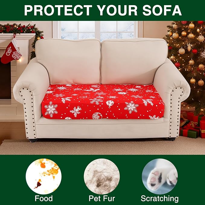 Smiry Printed Couch Cushion Covers, Stretch Soft Couch Covers for Sofa, Washable Non-Slip Sofa Slipcover Furniture Protector for Indoor and Outdoor (Medium,Red)