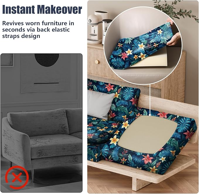 8Pcs Stretch Patio Cushion Covers, Outdoor Couch & Sofa Replacement Slipcovers for Patio Furniture Cushion Covers, Washable Reusable Furniture Protector