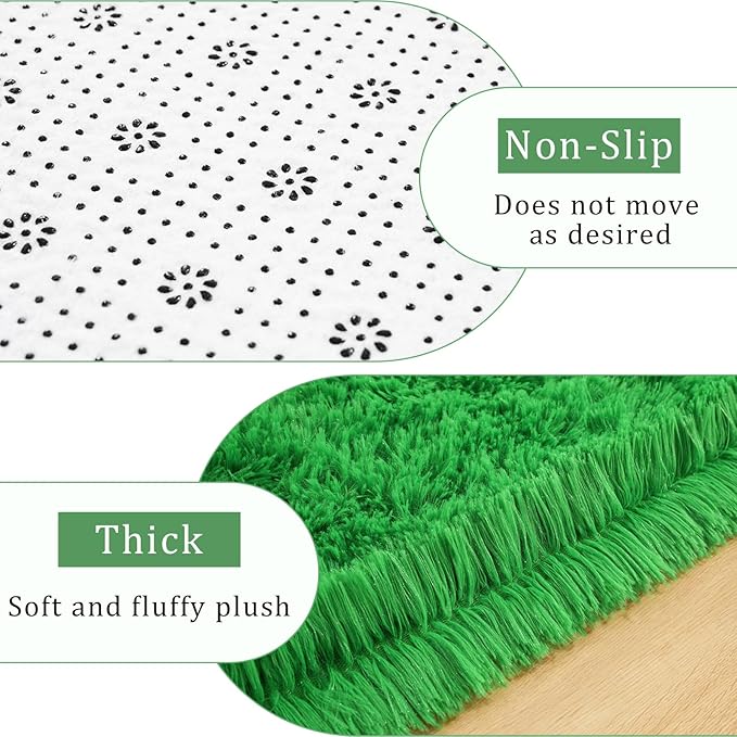 Amearea Premium Soft Fluffy Rug Modern Shag Carpet, Fuzzy Shaggy Rugs for Bedroom Living Room Teen Apartment Decor, Comfortable Indoor Furry Dorm Carpets, Green 5x7.5 Feet
