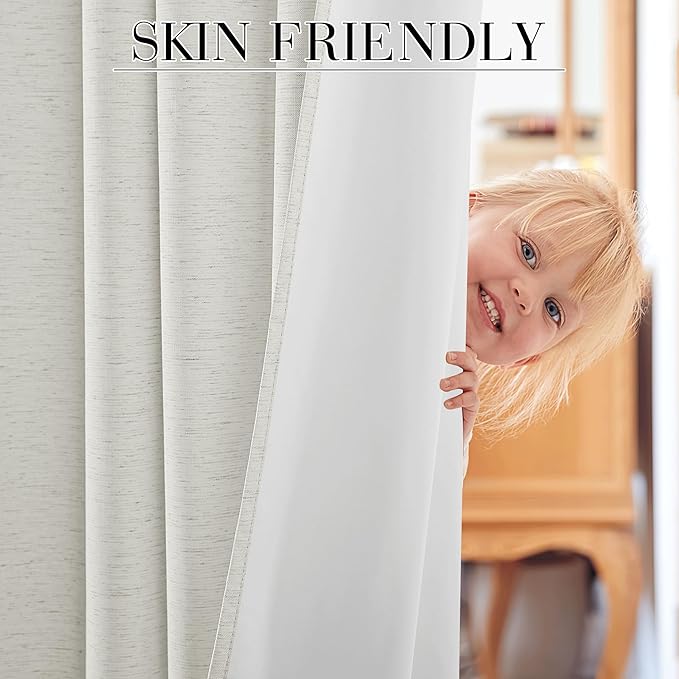 RYB HOME Ivory White 100% Blackout Curtains for Bedroom, Linen Drapes Back Tab&Rod Pocket, Thermal Insulated Privacy Assurd Curtains for Sliding Glass Doors/Dining/Living Room, W52 x L108, 2 Panels
