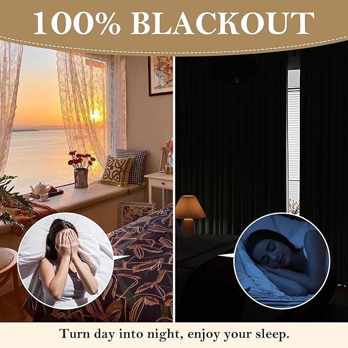 RYB HOME 100% Blackout Sage Green Linen Curtains, Light & Heat Blocking Thermal Privacy Protection Neutral Window Drapes for Living Room Bedroom, 52" W x 84" L, 2 Panels Set