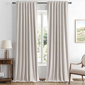 MIULEE 100% Blackout Linen Curtains for Bedroom, Ivory Solid Luxury Decor Thermal Insulation Room Darkening Drapes for Living Room Nursery Back Tab Rod Pocket 42 x 96 Inches, 2 Panels