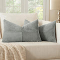 MIULEE Silver Grey Decorative Lumbar Throw Pillow Covers 12x20 Inch for Couch Bed Sofa Pack of 2 Boho Farmhouse Throw Pillows Soft Cross Corduroy Patchwork Textured Cushion Cases