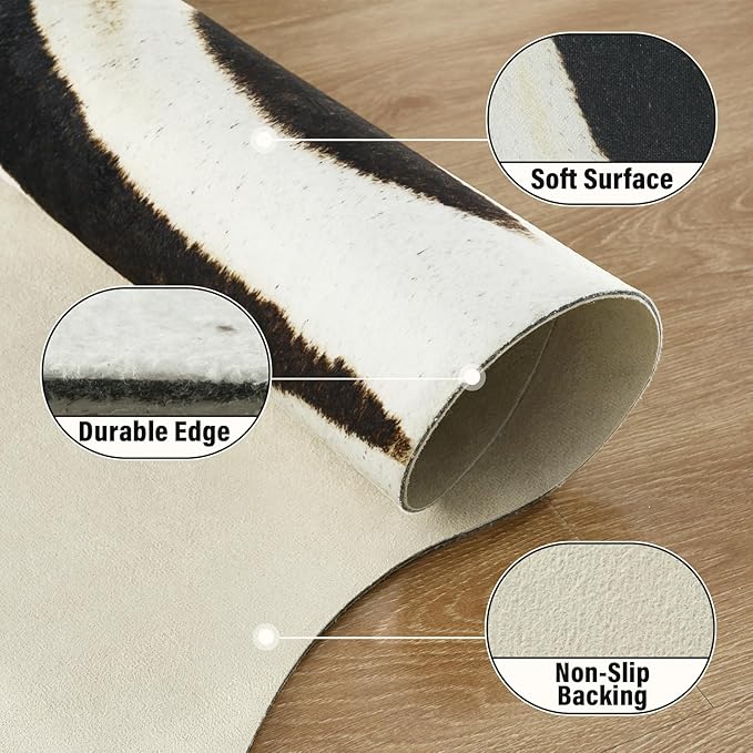 AROGAN Western Faux Fur Zebra Rug, 8 x 10 Feet Premium Animal Skin Print Rug, Sturdy Faux Zebra Hide Rugs for Wall Decor, Western Floor Carpet for Bedroom Living Room, Black