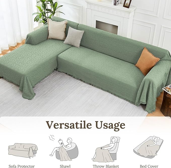 HOMERILLA Sectional Couch Covers for Sectional Sofa L Shaped Sofa Cover Blanket 2 Pieces L Shape Furniture Protector for Pets Dogs(Sage, X-Large)