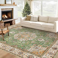 Area Rug 6x9 Washable Rug, Vintage Boho Medallion Rugs Non-Slip Soft Low Pile Large Distressed Rug Indoor Retro Carpet for Living Room Bedroom Dining Room Home Office (Vintage Green, 6'x9')
