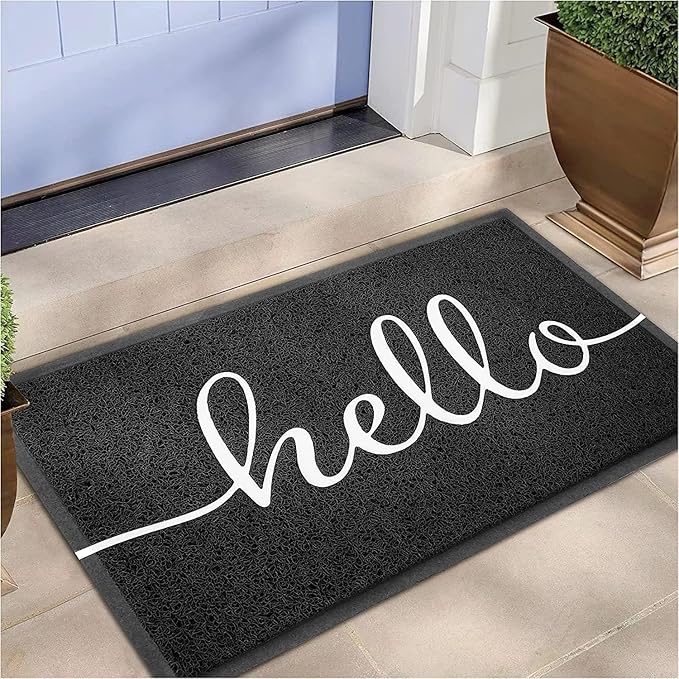 EARTHALL Door Mat Outside Inside Hello Doormat, 30"x17.5", Durable Floor Mat Non Slip Mat Ultra Absorb Mud Easy Clean Front Doormat for Garage, Entryway, Patio, High Traffic Areas, Black