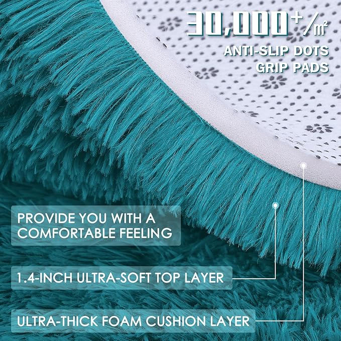 OLANLY 8x10 Machine Washable Large Area Rugs for Living Room, Bedroom, Soft Fluffy Shaggy Bedside Rug, Indoor Floor Carpet for Kids Girls and Boys, Dorms, Nursery, Home Decor Aesthetic, Teal