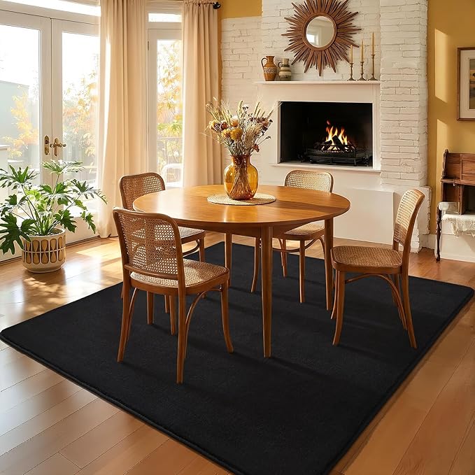 Amearea 6x6 Square Area Rugs for Bedroom Living Room, Modern Black Thickened Memory Foam Rug, Fluffy Indoor Washable Rugs Non Slip Minimalist Carpet for Kids Boys Girls Dorm Nursery Room Decor