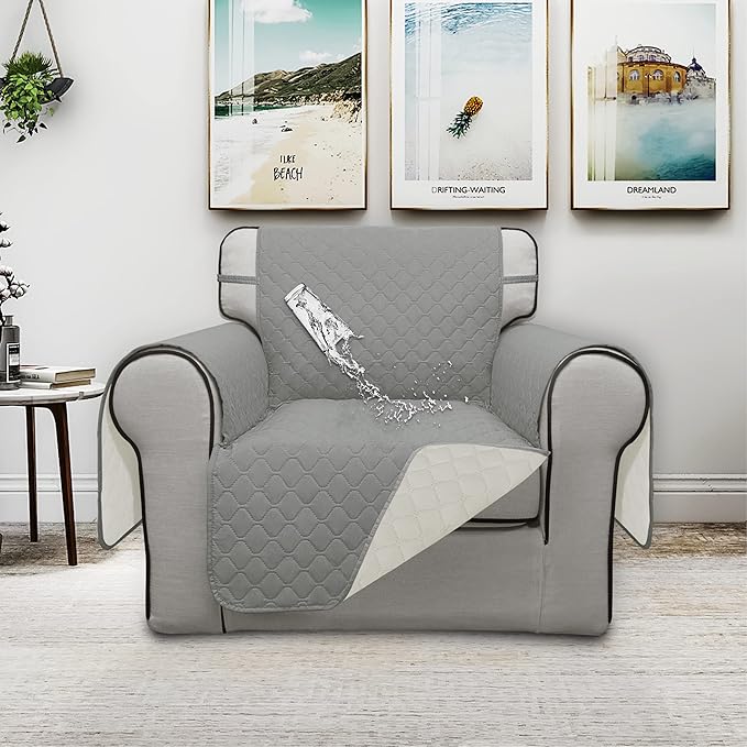 ISSUNTEX Double Protection 100% Waterproof Sofa Covers for Living Room, Reversible Furniture Protector for Dogs, Pets, Kids (Light Gray/Ivory)