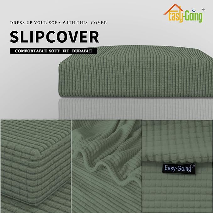Easy-Going Stretch Cushion Cover Sofa Cushion Furniture Protector Sofa Seat Sofa slipcover Sofa Cover Soft Flexibility with Elastic Bottom(Oversized Sofa Cushion, Greyish Green)