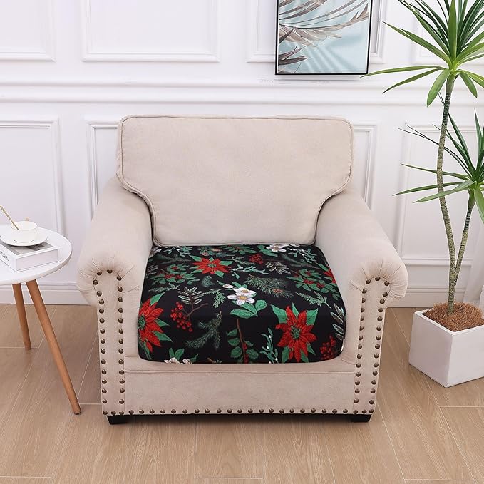 hyha Printed Couch Cushion Covers, Floral Sofa Covers Washable for Cushion Couch, Stretch Pattern Outdoor Cushion Covers for Patio Furniture with Elastic Bottom(Small, Christmas Botanical)