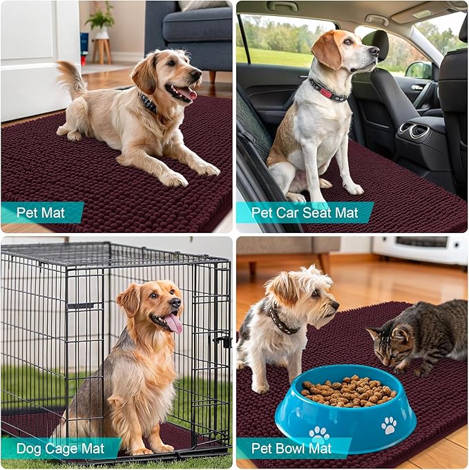 OLANLY Dog Door Mat for Muddy Paws 45x27, Absorbs Moisture and Dirt, Absorbent Non-Slip Washable Doormat, Quick Dry Chenille Mud Mat for Dogs, Entry Indoor Entryway Carpet for Inside Floor, Russet