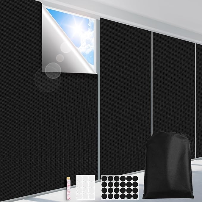 FADOTY Blackout Curtains for Bedroom, Portable 100% Black Out Window Cover Film, Cuttable Blackout Shades Fabric Sheet, No Drill Window Blinds, Sun Heat Light Blocker for Travel Media Dorm, 57'' W