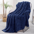 Exclusivo Mezcla Fleece Throw Blanket for Couch and Bed, 50x70 Inches Soft Cozy Jacquard Flannel Blankets, Lightweight Fuzzy Plush Warm Throws for Women, Navy Blue