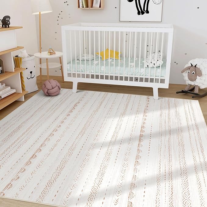 Nakagishi 6x8 Area Rugs Living Room: Washable Boho Large Neutral Soft Farmhouse Rug Stain Resistant Modern Indoor Floor Non-Slip Carpet for Bedroom Nursery Kids Playroom Office Dining Room Dorm- Brown