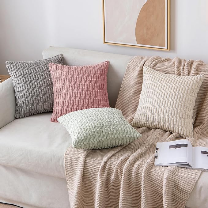 MIULEE Pack of 2 Corduroy Decorative Lumbar Throw Pillow Covers 20x12 Inch Soft Boho Striped Pillow Covers Modern Farmhouse Home Decor for Sofa Living Room Couch Bed Blush Pink Spring Valentine Decor