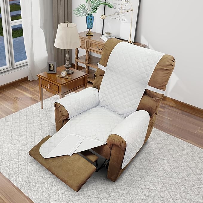 Recliner Chair Covers Reversible Sofa Cover Couch Cover for Pets Lazy Boy Furniture Protector(28''Recliner,White/White)