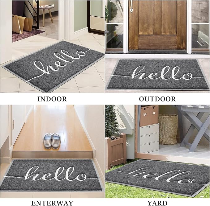 BeneathYourFeet Door Mat (32"x20",Dark Grey), Welcome Mat Low Profile Front Doormat Non Slip Mats for Entryway, Patio, High Traffic Areas