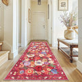 Rug for Hallways Kitchen Rug 3x7, Non Slip Washable Rugs with Rubber Backing Soft Floral Carpet Runner for Hallways, Kitchen, Laundry, Bedroom, Bathroom(3 x 7, Red Garden)
