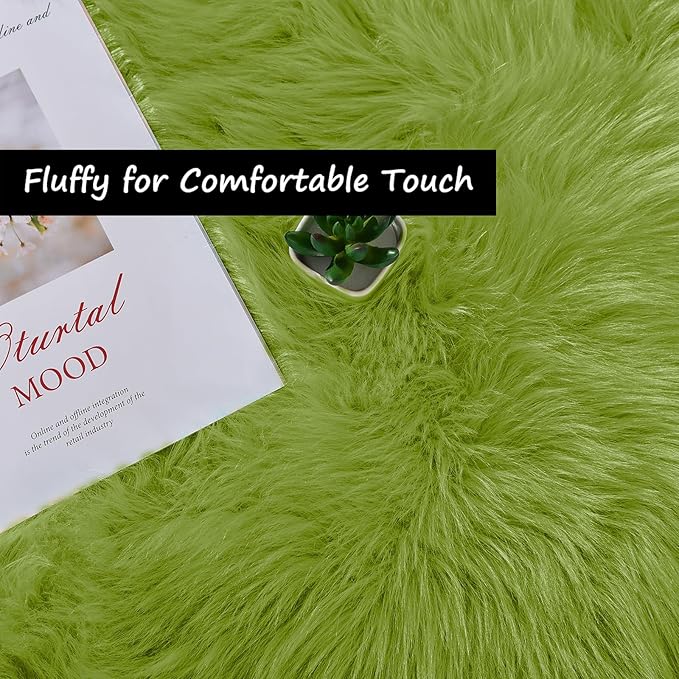 Goolela Lime Green Area Rug 6x9 Fuzzy Fluffy Furry Shag Rug for Bedroom Faux Sheepskin Fur Soft Rectangle