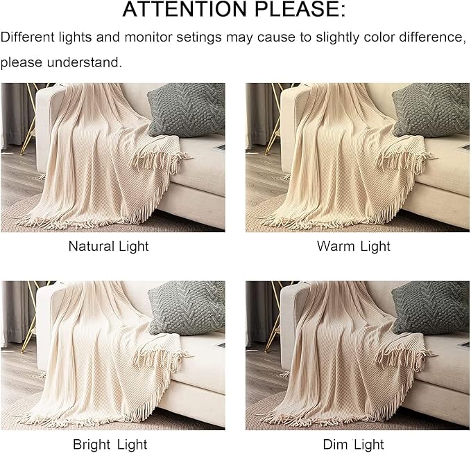 lifein Chenille Throw Blanket 50x60 - Soft Boho Knitted Blanket for Couch Cozy Farmhouse Decor Bed Throw, Lightweight All Season White/Cream Blanket, Decorative for Living Room Bedroom Spring Decor