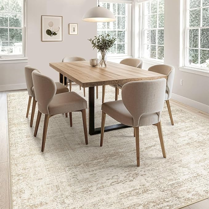 5x8 Area Rug Living Room Rugs - Washable Neutral Modern Abstract Soft Thin Rug Indoor Floor No Slip Rug Carpet for Bedroom Under Dining Table Home Office Decor - Beige/Brown