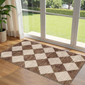 Front Door Mat Indoor Entrance - 2x4.3 Ft Brown Beige Non-Slip Washable Outdoor Porch Rug Doormats Geometric Checkered Diamond Runner Rug for Front Door Kitchen Hallway Bedroom Laundry Room