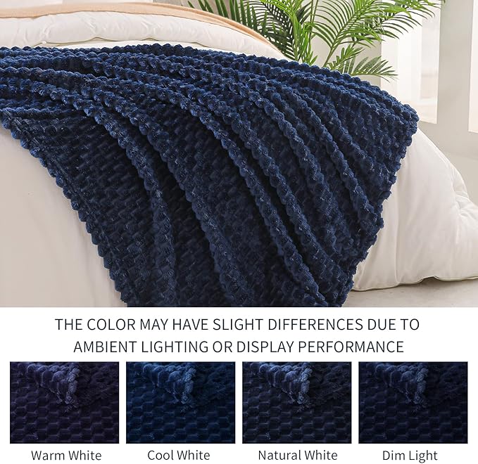 Exclusivo Mezcla Fleece Twin Blanket for Bed, Extra Large Fuzzy Navy Blue Bed Blankets, Soft Cozy Plush Sofa Throws for All Seasons, 60x80 Inches