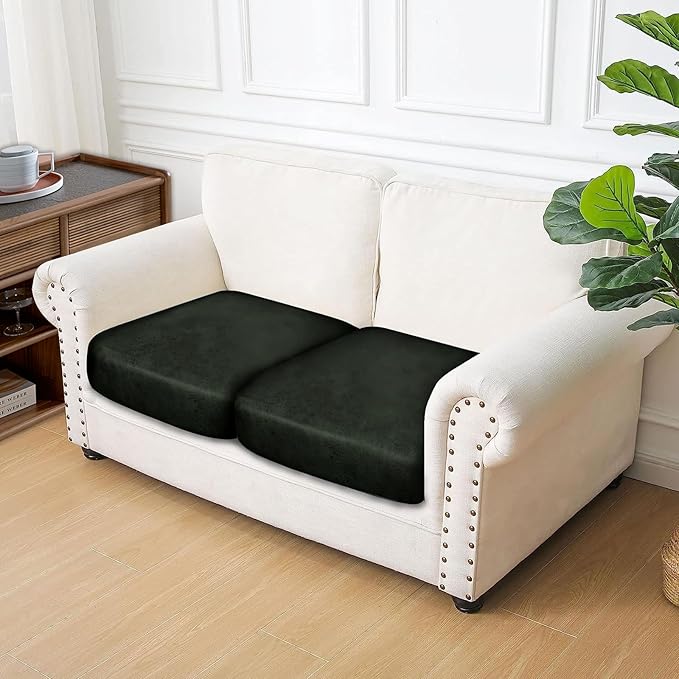 Leather Look Couch Cushion Covers Sofa Seat Slipcovers Sets Couches Furniture Protector for Sectional Armchair Loveseat Pets Kids Stretch Spandex Fabric (2 Cushion Loveseat, Army Green)