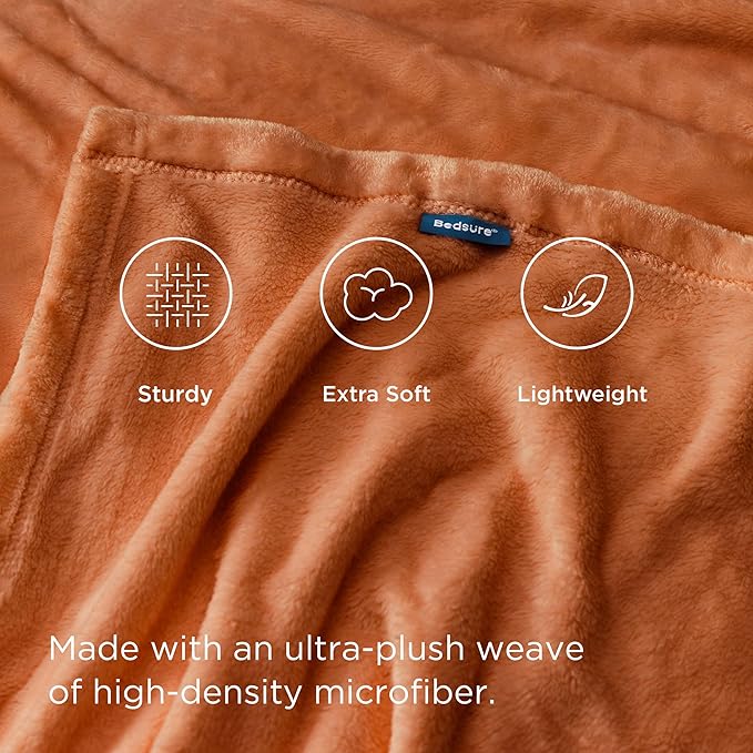Bedsure GentleSoft Fleece Throw XL Blanket Dark Orange - 300GSM Soft Lightweight Plush Cozy Blankets for Bed, Sofa, Couch, Travel, Camping, 50x70 inches