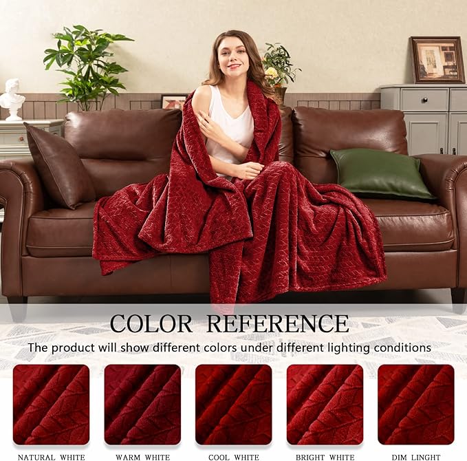 inhand Fleece Throw Blanket, Super Soft Fuzzy Blanket for Couch Sofa Bed Office, Cozy Plush Fleece Blanket Throw Size, Washable Lightweight Flannel Blankets Throw for All Season(50”x60”,Burgundy)