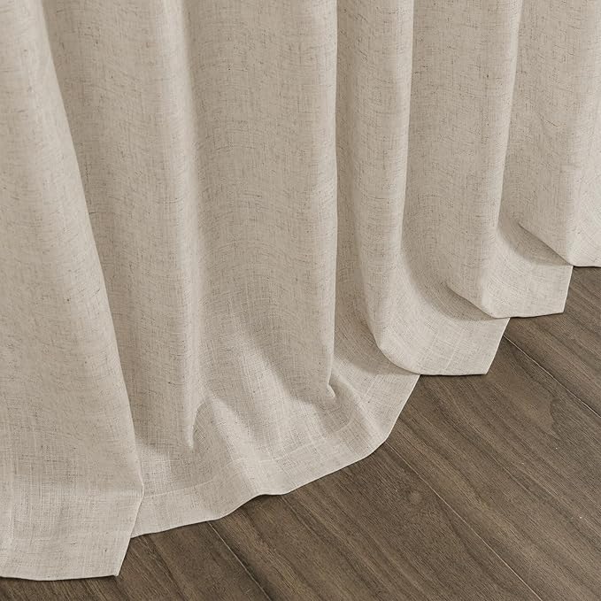 Boho Linen 112 Inch Curtains for Living Room Light Filtering Semi Sheer Curtain Back Tab Boho Eclectic Home Decor Elegant Farmhouse Drapes Floor to Ceiling High Window for Bedroom 52x112, 2 Panels