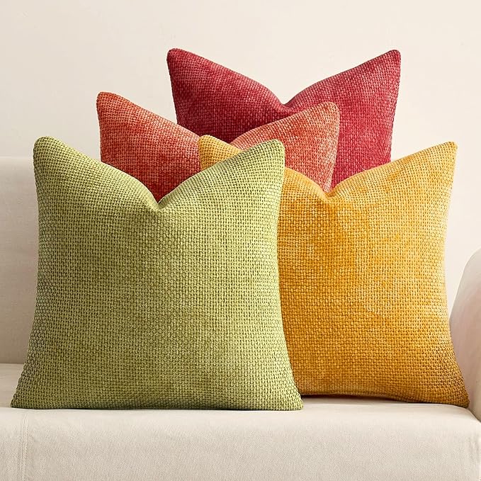 MIULEE Pack of 4 Burnt Orange Couch Throw Pillow Covers 18x18 Inch Yellow Green Soft Decorative Chenille Pillows Farmhouse Accent Cushions for Boho Home Decor Spring Sofa Bedroom Living Room